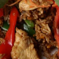 Krapow Fried Rice · Jasmine rice wok tossed with egg, Thai chilies, basil, garlic and bell pepper.