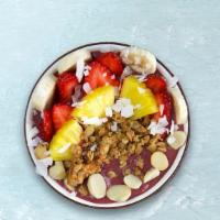 Pink Dragon Bowl · Vegetarian. Base blend: dragonfruit (pitaya), apple juice, banana topped with: granola, flax...