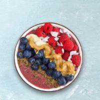 Acai And Berries Bowl · Vegetarian. Base blend: acai, apple juice, blueberries, banana topped with: granola, flax se...