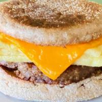 Sausage Egg & Cheese Breakfast Sandwich · Sausage, egg and cheese.