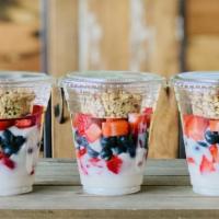 Fruit & Yogurt Parfait · Dairy free vanilla yogurt mixed with organic strawberries and blueberries.  Comes with glute...