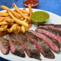 Usda Prime Steak Frites · 8 oz prime flank steak with chimichurri sauce, served with french fries.