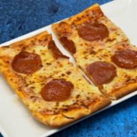 Kids Pepperoni Flatbread · Tomato sauce, mozzarella cheese, pepperoni, served with kids drink and side.