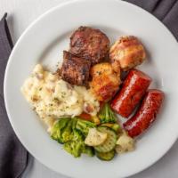 Combo No. 2 · 2 Garlic Picanha. 2 Chicken Breast wrapped with Bacon. 2 Brazilian Sausages. Garlic Mashed P...