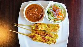 Satay (5 Pcs) · Nuts. Skewered chicken marinated in curry powder and coconut milk. Served with peanut sauce,...