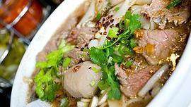 Tender Beef Noodles Soup · Choice of flat rice noodles or thin rice noodles in brown beef broth with sliced beef, beef ...