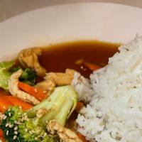 Chicken Teriya · Stir-fried chicken or batter-fried chicken in teriyaki sauce with broccoli and carrots, then...