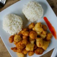 Sweet & Sour Chicken · With steamed rice. Large.