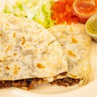 Quesadillas 10'' · Cheese and choice of meat, tomato, lettuce, sour cream.