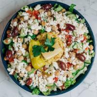 Rice Bowl · Rice Pilaf with Shredded Lettuce, Tomatoes, Red Onions, Cucumbers, Marinated Garbanzo Beans,...