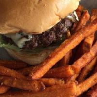 The Classic Burger · Swiss-Mushroom burger & grilled onions