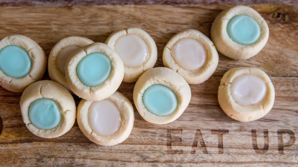 Dozen Assorted Thumbprints · 12 Shortbread cookies, Mix and Matched to your liking, for the price of 10.