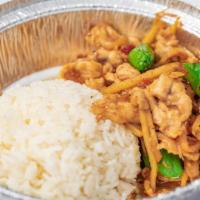 B16 Spicy Bamboo Chicken And Jasmine Rice · Chicken breast stir fried with sliced bamboo shoot in house chili paste sauce. Serve with Ja...