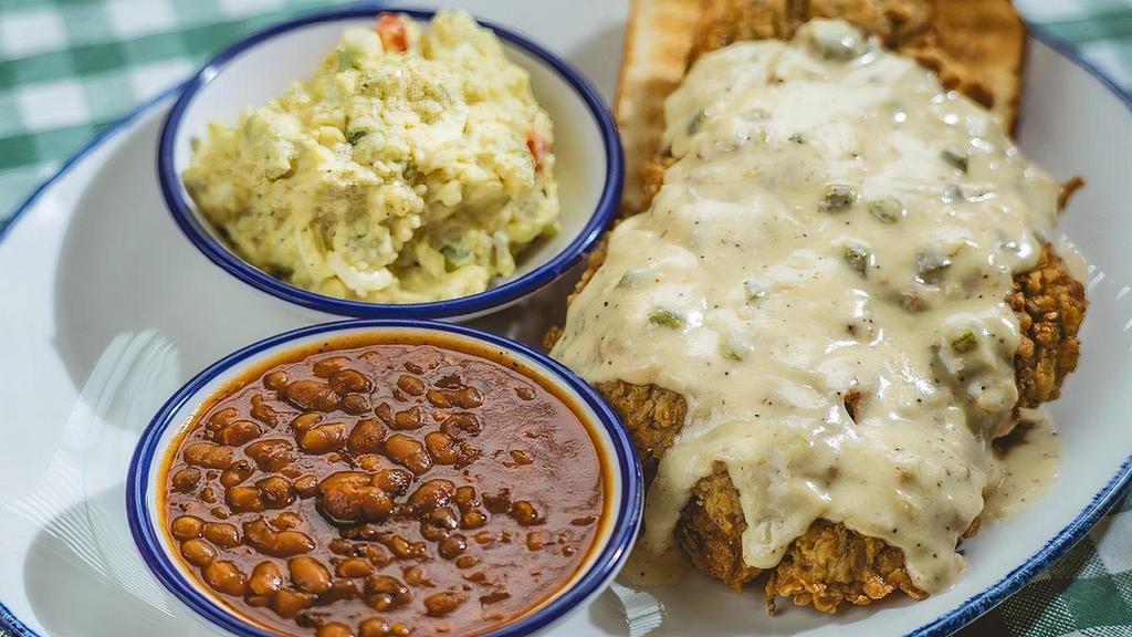 Chicken Fried Steak · Served with Jalapeño Cream Gravy, Two Sides and Texas Toast.