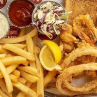 Fried Shrimp · Served with French Fries, Texas Toast, Garnish of Cole Slaw, Two Onion Rings, Tartar Sauce, ...