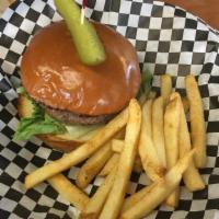 Brookside Burger · A half pound fresh burger patty served
with your choice of cheese on a freshly
toasted brioc...