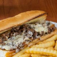 Classic Philly · Shaved ribeye, grilled onions, Swiss cheese & mayo.