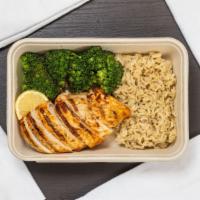 Grilled Chicken With Asparagus And Avocado · Lemon rosemary grilled chicken breast served with broccoli and brown rice