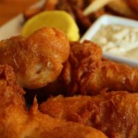 Pub-Style Fish And Chips · Classic beer-battered Atlantic cod
along with hand cut fries served with housemade tartar sa...