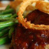Tri-Blend Meatloaf · Traditional meatloaf of turkey, pork, and beef topped with a smoky ketchup and fried shallot...
