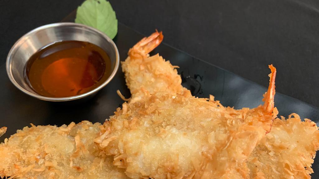 Coconut Shrimp (5Pcs)                             · Deep fried jumbo shrimp in a crunchy shredded coconut batter served with our homemade sweet and sour sauce