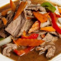 Pepper Steak · Sliced of tenderloin beef sauteed with bell peppers and onions in mandarin sauce
