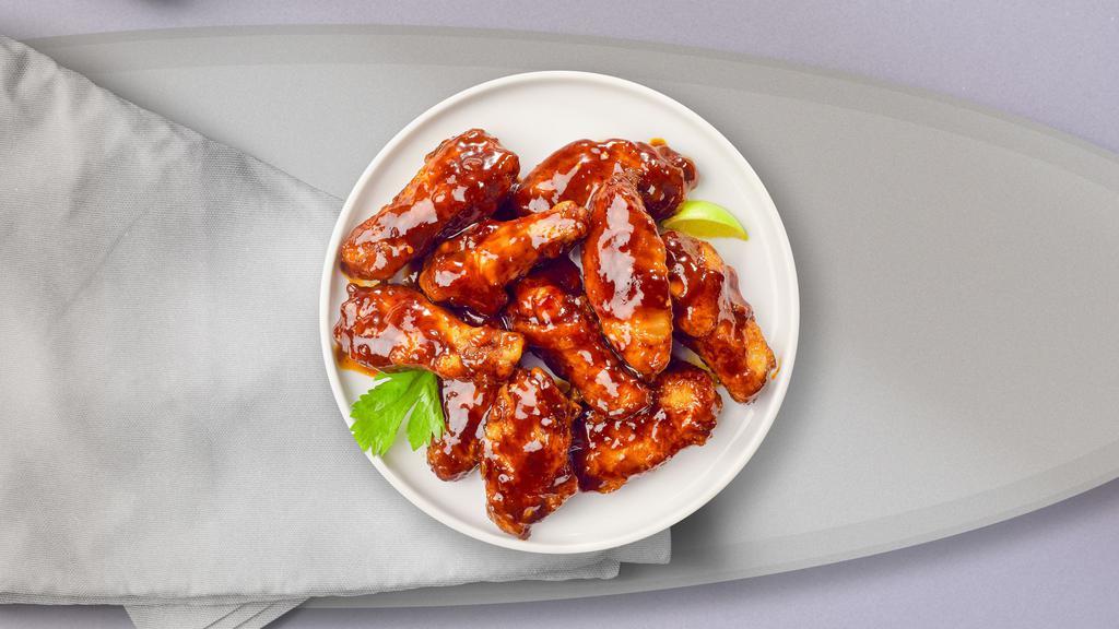 Bbq Chicken Wings · Fresh chicken wings breaded, fried until golden brown, and tossed in barbecue sauce.