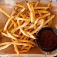 Shoestring Fries · Hand cut French Fries that will rock your core. Served with bbq sauce.