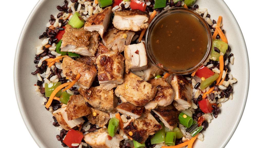 Chicken Teriyaki Bowl With Forbidden Rice · A nod to chilled rice dishes in Asia. Nutrient-dense forbidden rice with veggies, chicken thigh, and our soy-free teriyaki sauce. Milk-free and gluten-free.
