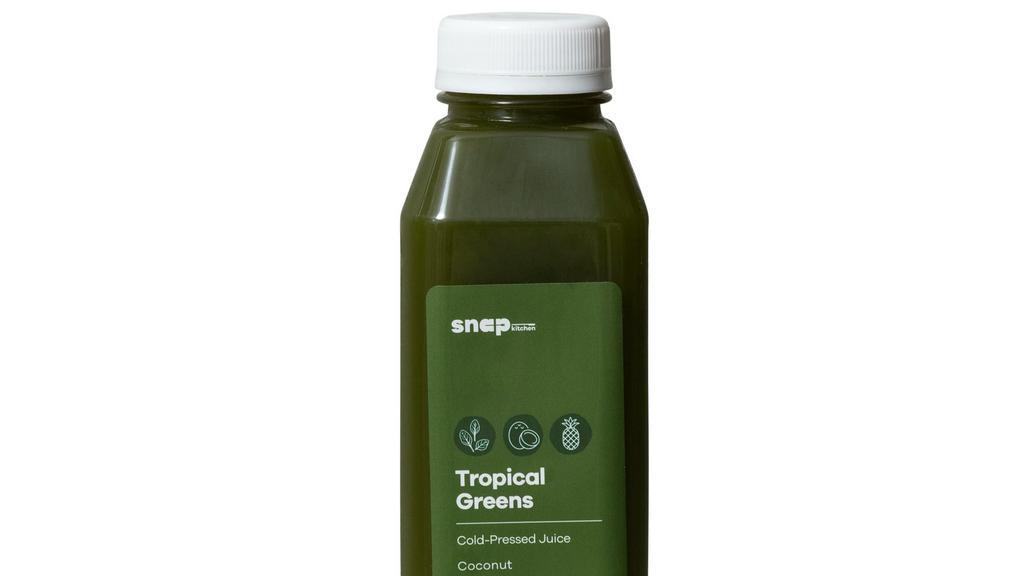 Tropical Greens · This refreshing blend of coconut, pineapple, spinach & apple offers natural electrolytes & nutrients to help you take on the day.