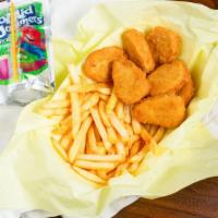 Kid’S Meal · Seven pieces of chicken nuggets, a portion of fried, and a kool-aid pouch drink.