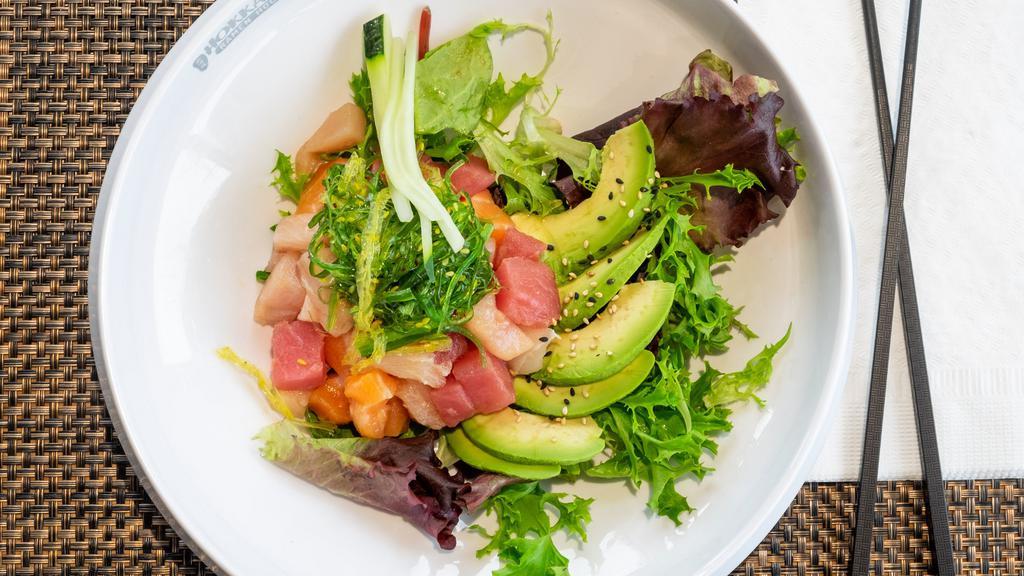 Hawaiian Poke Salad · Chopped salmon, tuna, yellowtail, and avocado lightly dressed with a chef’s special sauce, mixed with cucumber, seaweed and spring mix.
We use soft-boiled eggs. Consuming raw fish, seafood, shellfish or undercooked eggs may increase your risk of foodborne illness.