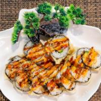 Volcano Roll · (10) Pieces with white tuna, crab meat and avocado. Then it’s deep-fried in maki tempura. Se...