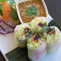 Vietnamese Summer Roll (2) · Shrimp and an assortment of crisp vegetables wrapped with rice paper served with spicy peanu...