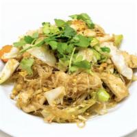 Pad Woonsen · Glass noodles stir fried with mixed vegetables egg, napa cabbage, bok choy, carrots, mushroo...