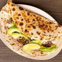 Sinhoe Taco · NEW! (Beef or Chicken Fajita with Beans, White Cheese, Jalapeños & Avocado Slices - on Soft ...