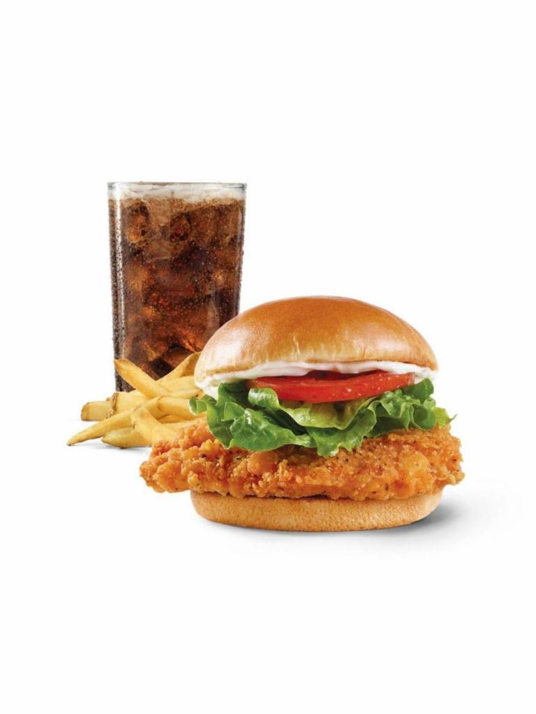 Spicy Chicken Sandwich Combo · A juicy chicken breast marinated and breaded in our unique, fiery blend of peppers and spices to deliver more flavor inside and out, cooled down with crisp lettuce, tomato, and mayo. It’s the original spicy chicken sandwich, and the one you crave