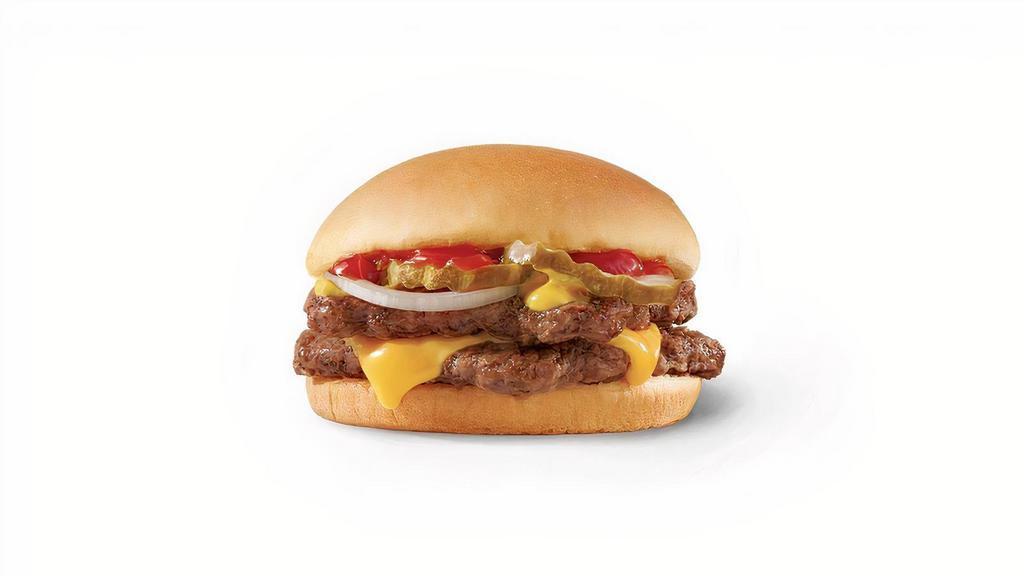 Double Stack · Two patties of fresh, never frozen beef with cheese, ketchup, mustard, pickle, and onion. It’s double the fresh beef, stacked with deliciousness.