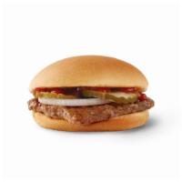 Hamburger · Fresh, never frozen beef topped with pickles, onion, ketchup, and mustard on a toasted bun. ...