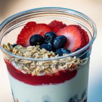 Og Parfait · Thick and creamy 16 oz cup of delicious fresh yogurt mixed with blueberries, strawberries, a...