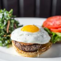 Wedge Burger · Sunny-side up egg, bacon, danish blue, and garlic dressing. Consuming raw or undercooked mea...