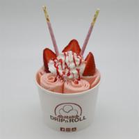 Strawberry Cream · Strawberry ice cream mix in with fresh strawberry, topped with whipped cream, straweberry po...