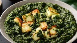 Saag Paneer · Spicy. Homemade cheese cooked in spinach and mild onion sauce with heavy cream.