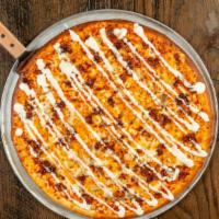 Frank'S Buffalo Chicken Small · Frank's red hot cayenne pepper sauce, roasted chicken, bacon, cheddar, mozzarella, drizzled ...