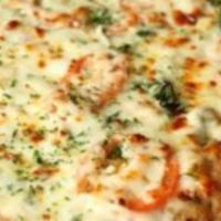 Sereen Whole Wheat · Vegetarian pizza. Alfredo sauce, baby spinach, roma tomatoes, garlic, Feta, virgin olive oil...