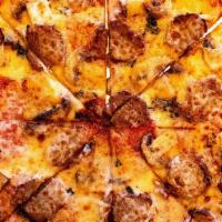 The Prestino Extra Large · Sauceless pizza with garlic butter, genoa salami, sliced meatballs, fresh basil, mushrooms, ...
