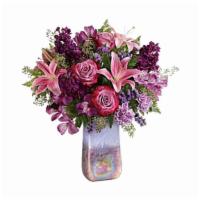 Teleflora'S Amethyst Jewel Bouquet · A jewel of a gift! Bursting with a lush bouquet of lavender roses and pink lilies, this brea...
