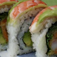 Tiger Shrimp · California roll topped with shrimp and avocado, served with spicy mayo.