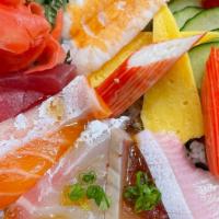 Chirashi · Assorted today fresh fish, seaweed salad, squid salad, crab stick, and japanese sweet egg su...