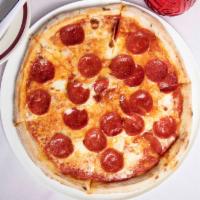 Pepperoni Pizza · Tomato sauce, pepperoni, and fresh mozzarella and Parmesan cheese.